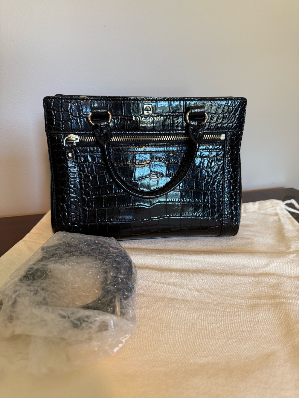 kate spade Black Croc-Embossed Perri Street Satchel